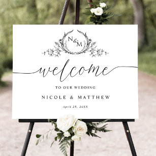 Elegant Black Monogram Wedding Welcome Sign