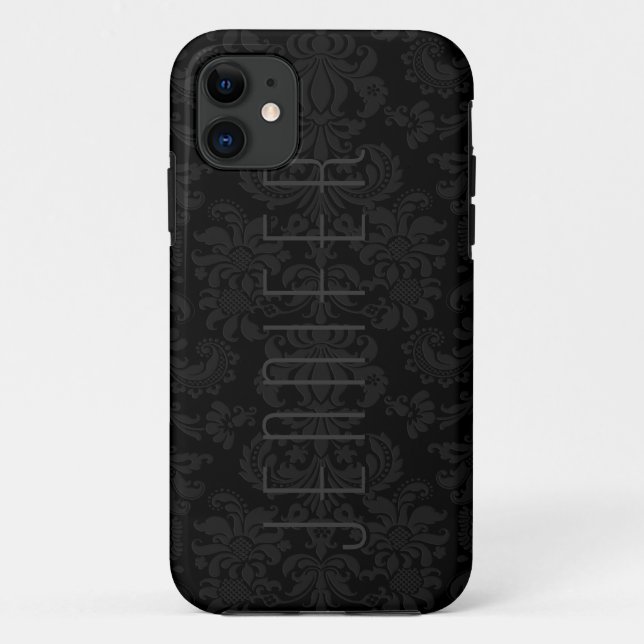 Elegant Black Monotones Floral Damasks-Monogram Case-Mate iPhone Case (Back)