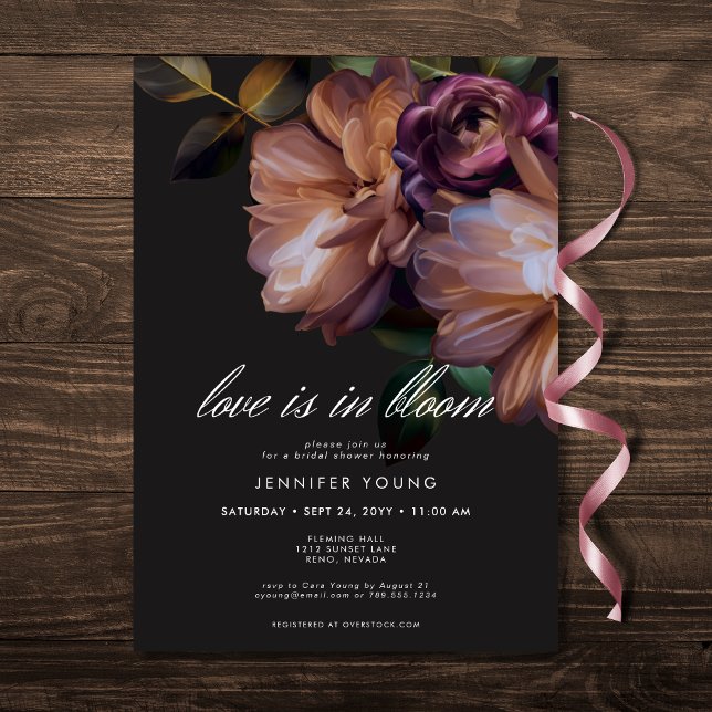 Elegant Black Moody Floral Love In Bloom Shower Invitation (Elegant Black Moody Floral Love In Bloom Shower Invitation)