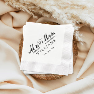 Elegant Black Mr and Mrs Custom Wedding Monogram Napkin