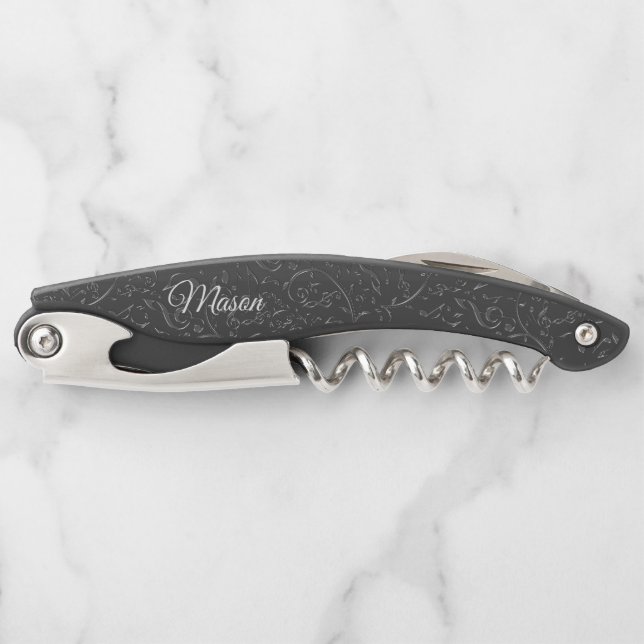 Elegant Black Music Notes Personalized Wine Opener (Front)