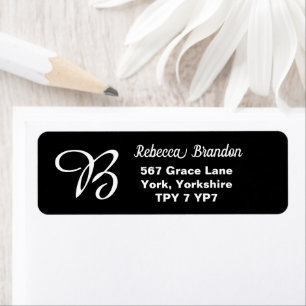 Elegant Black Name Monogram Custom Return Address 
