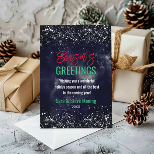 Elegant Black Navy Marble Glitter Christmas Holida Holiday Card