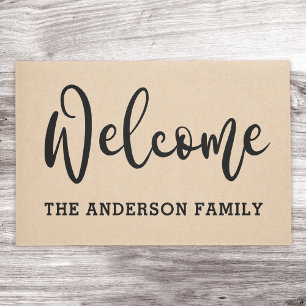 Elegant black neutral or family name welcome doorm doormat