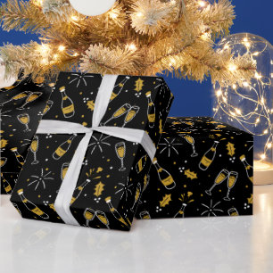 Elegant Black New Year Wrapping Paper