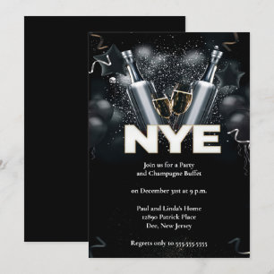 Elegant Black New Years Eve Party Invitation