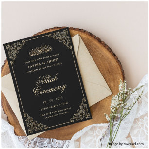 Elegant Black Nikah Muslim Wedding Invitation