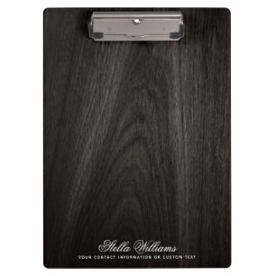 Elegant black oak wood grain custom name clipboard