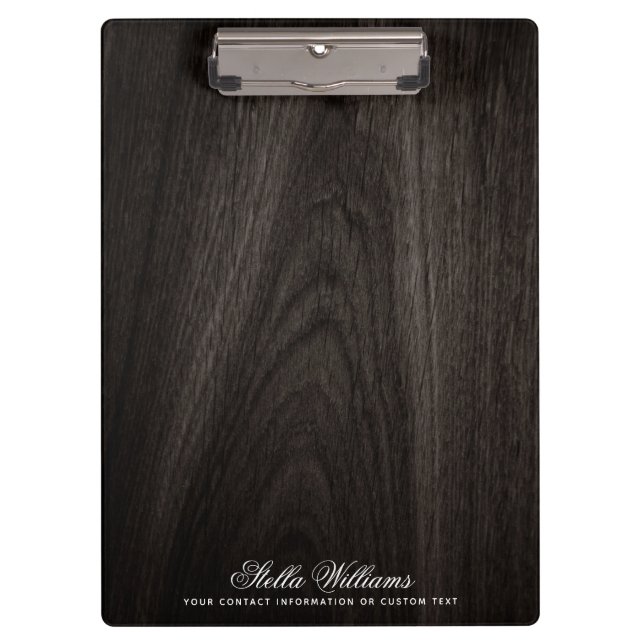 Elegant black oak wood grain custom name clipboard (Front)