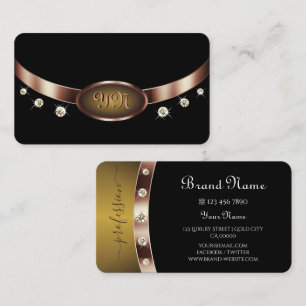 Elegant Black Ochre Ornate Rose Gold with Initials Business Card
