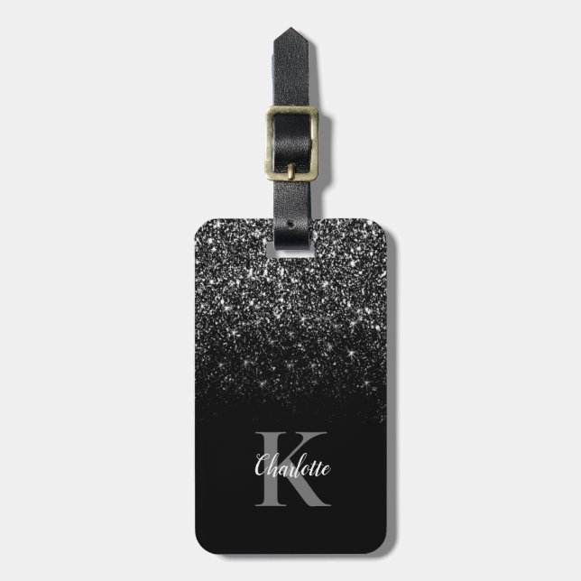 Elegant Black Ombre Glitter Luggage Tag (Front Vertical)