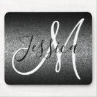 Elegant Black Ombre Silver Faux Glitter Monogram