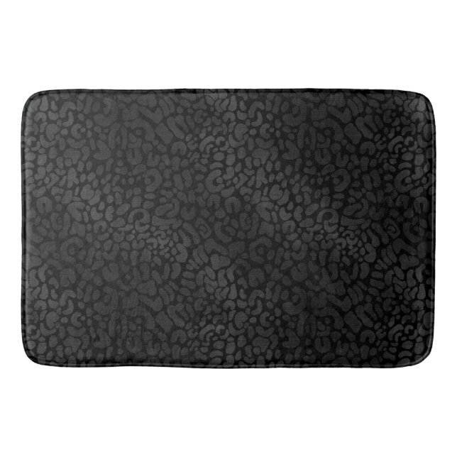 Elegant Black on Black Leopard Animal Print Bath Mat (Front)