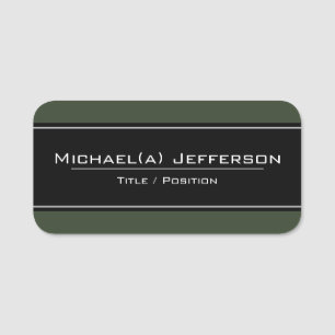 Elegant Black On Moss Dark Green: Modern & Unique Name Tag