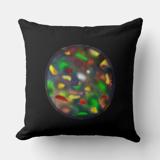 Elegant Black Opal Jewel on Black Throw Pillow (Front)