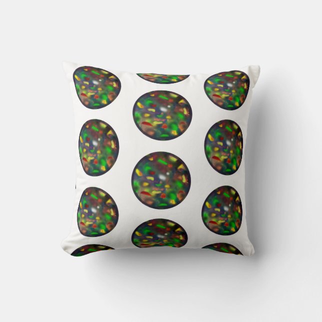 Elegant Black Opal Jewel Pattern on White Throw Pillow (Front)