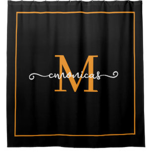 Elegant Black &Orang Bordar Script Monogram Name 