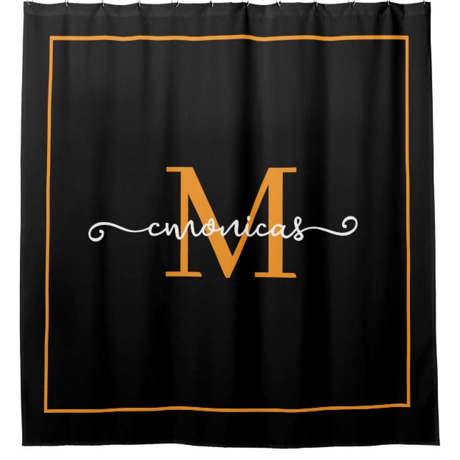 Elegant Black &Orang Bordar Script Monogram Name  (Front)