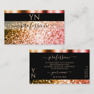Elegant Black Orange Pink Sparkle Glitter Monogram Business Card