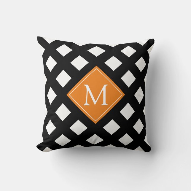 Elegant Black Orange White Modern Monogram   Throw Pillow (Front)