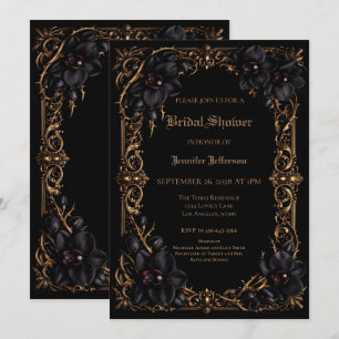 Elegant black Orchid Gothic Bridal Shower Announcement