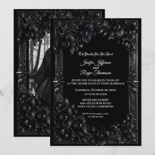 Elegant black Orchid Gothic wedding Invitation