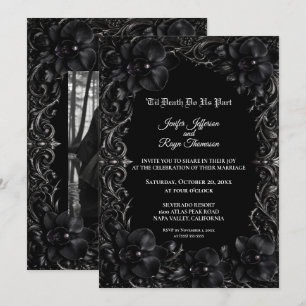 Elegant black Orchid Gothic wedding Invitation