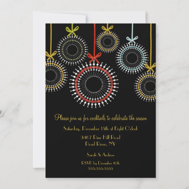Elegant Black Ornaments Holiday Party Invitation (Front)