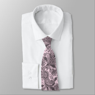Elegant Black Paisley On Light Pink Background Tie