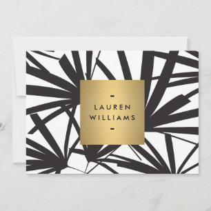 Elegant Black Palm Fronds with Gold Name Notecard