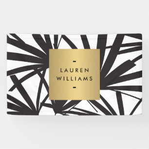 Elegant Black Palm Fronds with Gold Nameplate Logo Banner