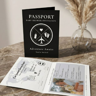 Elegant Black Passport Photo Baby Shower  Invitation