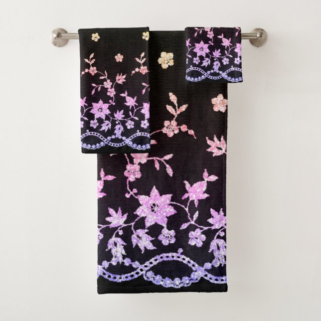 ELEGANT BLACK PASTEL DIAMOND  BATHROOM TOWEL SET (Insitu)
