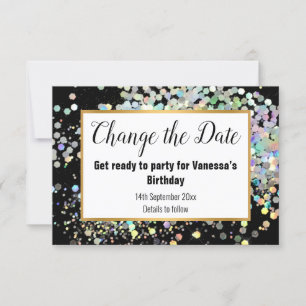 ELEGANT BLACK PASTEL SPOT CHANGE THE DATE RSVP