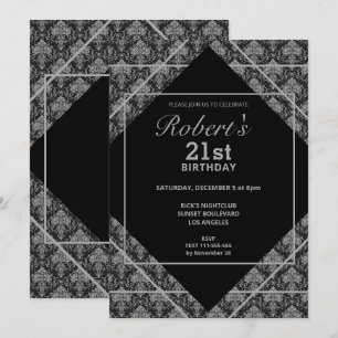 Elegant Black Pattern 21st Birthday Invitation