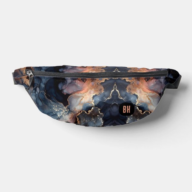 Elegant Black Peach Marble Ink Splash Marble  Fanny Pack (Lay Down)