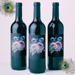 Elegant Black Peacock Floral Wine Label<br><div class="desc">Enhance your wine bottles with the striking elegance of our Floral Peacock Flower Wine Label. Set against a deep black backdrop, this label features a beautifully detailed peacock whose feathers cascade into lush floral patterns, creating a mesmerizing display of color and sophistication. Perfect for weddings, galas, or any special occasion,...</div>