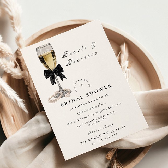 Elegant Black Pearl Champagne Bridal Shower Invitation (Creator Uploaded)