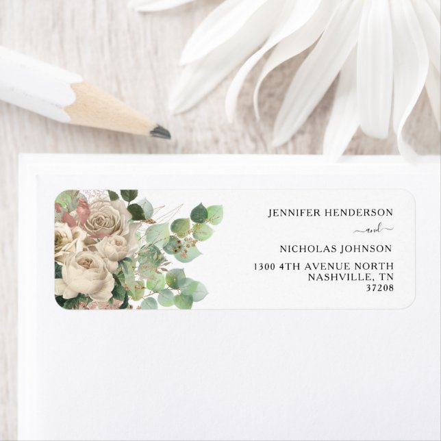 Elegant Black Peonies Wedding Return Address (Insitu)