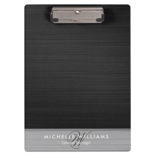 Elegant black perforated metal personalized clipboard (Front)