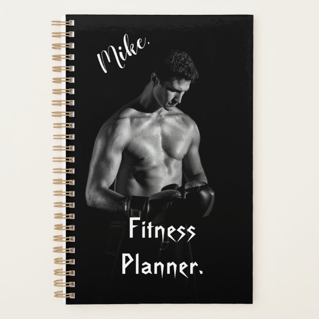 Elegant black personalize fitness planner for him (Front)