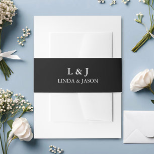 Elegant Black Personalized Calligraphy Wedding Invitation Belly Band