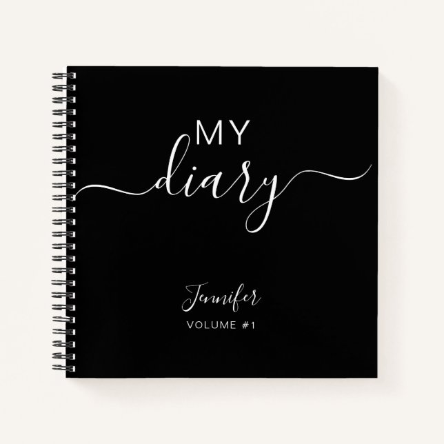 Elegant Black Personalized Diary Journal Your Name (Front)