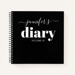Elegant Black Personalized Diary Journal Your Name