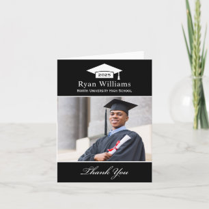Elegant Black Personalized Graduation Photo Thank You Card