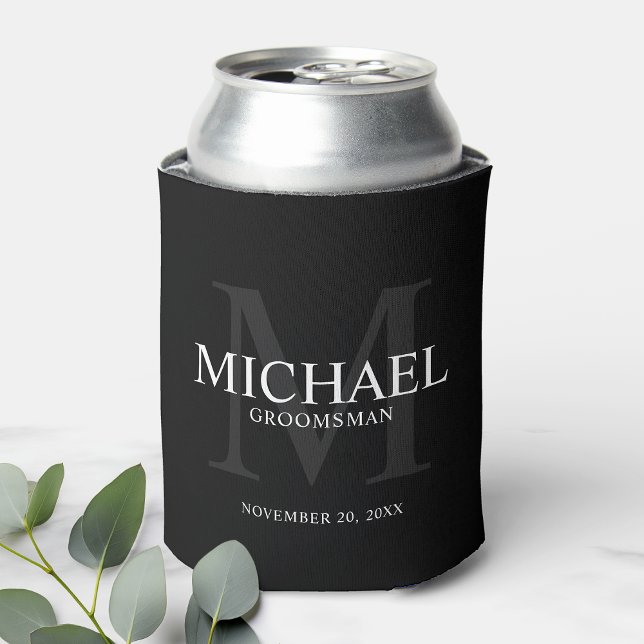 Elegant Black Personalized Groomsmen Can Cooler (Creator Uploaded)