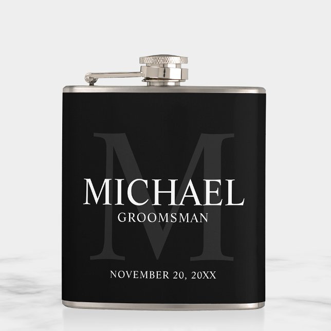 Elegant Black Personalized Groomsmen Hip Flask (Creator Uploaded)