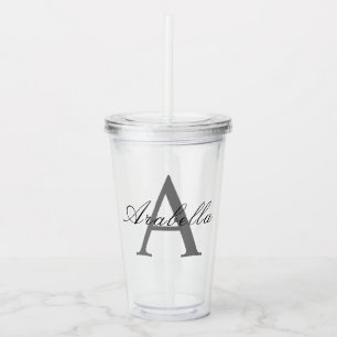 Elegant Black  Personalized Monogram  Name  Acrylic Tumbler