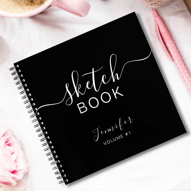 Elegant Black Personalized Sketchbook Your Name Notebook (Creator Uploaded)