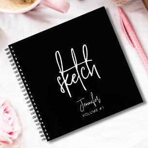 Elegant Black Personalized Sketchbook Your Name Notebook
